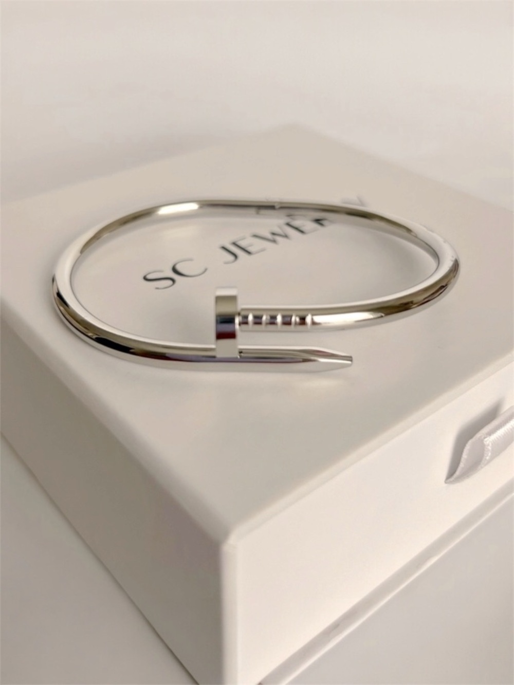 Nail Bracelet Silver Love Bangle Cuff Stainless Steel Non-Tarnish Jewelry